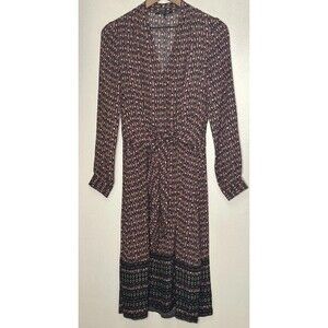 Kobi Halperin Silk Dress Size 2 Twist Front Long Sleeve Red White Black Career